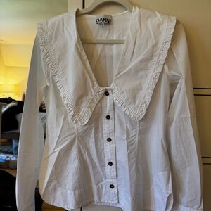 GANNI White Button-Up Blouse
